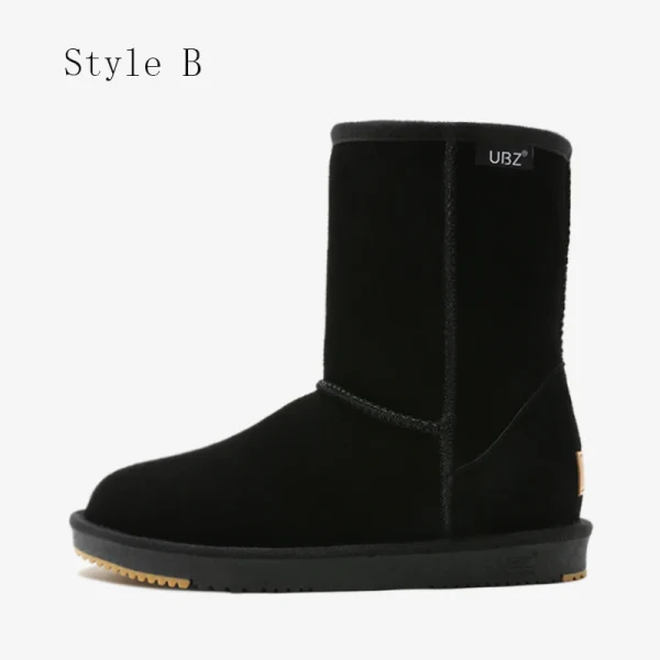 Schlicht Khaki Schneestiefel 2020 Woll Leder Mitte Der Wade Winter Flache Freizeit Runde Zeh Stiefel Damen