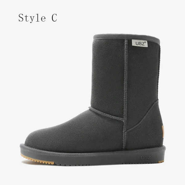Schlicht Khaki Schneestiefel 2020 Woll Leder Mitte Der Wade Winter Flache Freizeit Runde Zeh Stiefel Damen