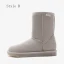 Schlicht Khaki Schneestiefel 2020 Woll Leder Mitte Der Wade Winter Flache Freizeit Runde Zeh Stiefel Damen