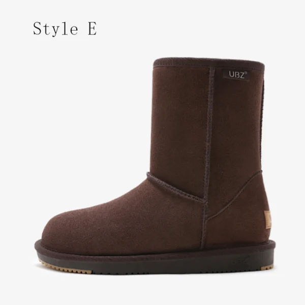 Schlicht Khaki Schneestiefel 2020 Woll Leder Mitte Der Wade Winter Flache Freizeit Runde Zeh Stiefel Damen