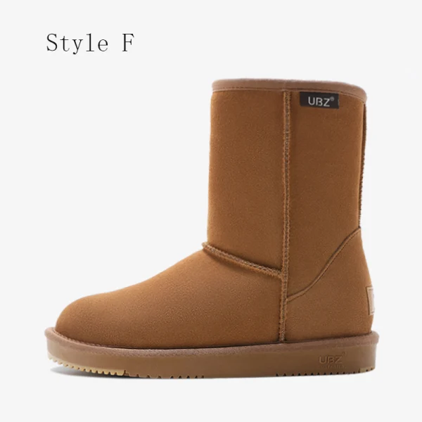 Schlicht Khaki Schneestiefel 2020 Woll Leder Mitte Der Wade Winter Flache Freizeit Runde Zeh Stiefel Damen