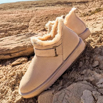 Snygga Fina Aprikos Beige Snow Boots 2020 Ull Läder Spänne Stövletter Vinter Platt Casual Pande Zote Toe Stövlar Dam