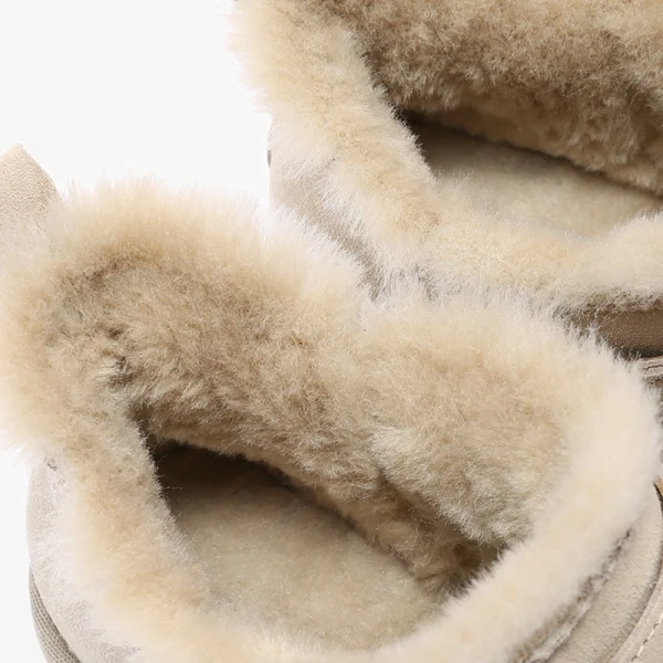 Piękne Beżowe Snow Boots 2020 Wełniany Skórzany Klamra Botki Zima Płaskie Przypadkowy Okrągłe Toe Buty Damskie