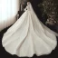 Chinesischer Stil Muslimisches Champagner Spitze Brautkleider / Hochzeitskleider 2020 Ballkleid Stehkragen Lange Ärmel Applikationen Spitze Perlenstickerei Perle Kapelle-Schleppe Rüschen