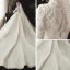 Chinesischer Stil Muslimisches Champagner Spitze Brautkleider / Hochzeitskleider 2020 Ballkleid Stehkragen Lange Ärmel Applikationen Spitze Perlenstickerei Perle Kapelle-Schleppe Rüschen