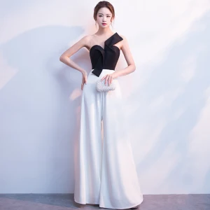 Affordable Ivory Black See Through Jumpsuit 2019 Scoop Neck Sleeveless Floor Length Long Backless Evening Dresses