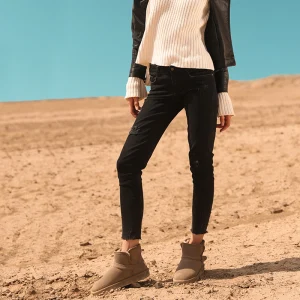 Modest Simple Khaki Snow Boots 2020 Woolen Leather Buckle Ankle Winter Flat Casual Round Toe Womens Boots