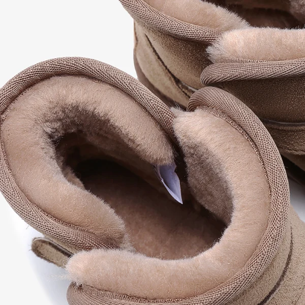 Schlicht Khaki Schneestiefel 2020 Woll Leder Schnalle Ankle Boots Winter Flache Freizeit Runde Zeh Stiefel Damen