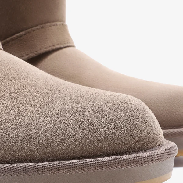 Schlicht Khaki Schneestiefel 2020 Woll Leder Schnalle Ankle Boots Winter Flache Freizeit Runde Zeh Stiefel Damen