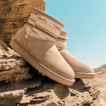 Traditionell Kaki Snow Boots 2020 Ull Läder Stövletter Vinter Platt Casual Pande Zote Toe Stövlar Dam