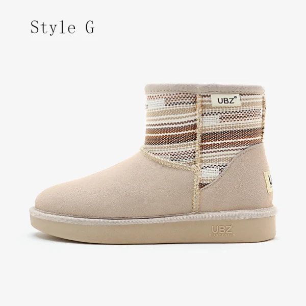 Traditional Khaki Snow Boots 2020 Woolen Leather Ankle Winter Flat Casual Round Toe Womens Boots