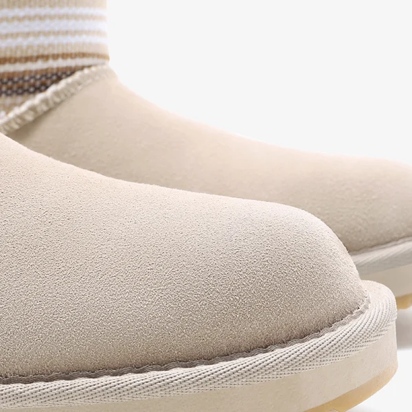 Traditional Khaki Snow Boots 2020 Woolen Leather Ankle Winter Flat Casual Round Toe Womens Boots