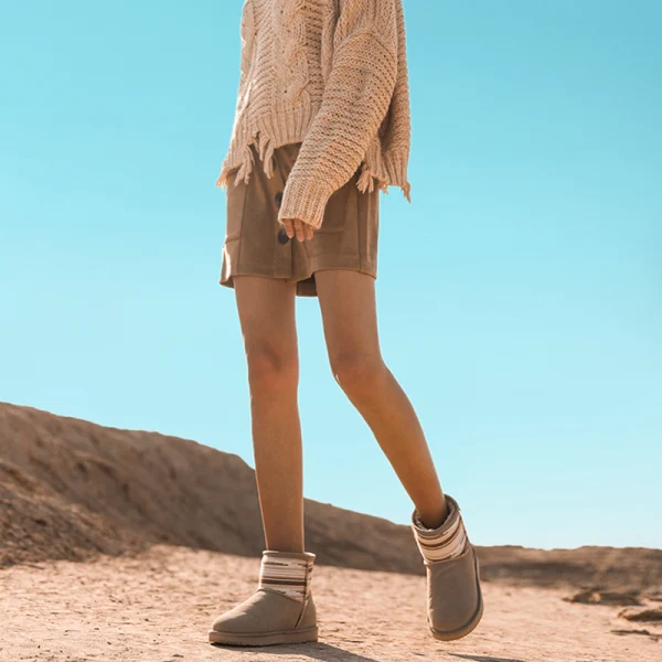 Traditional Khaki Snow Boots 2020 Woolen Leather Ankle Winter Flat Casual Round Toe Womens Boots