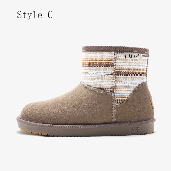 Traditional Khaki Snow Boots 2020 Woolen Leather Ankle Winter Flat Casual Round Toe Womens Boots