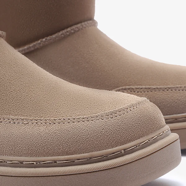 Schlicht Khaki Schneestiefel 2020 Woll Wasserdichte Leder Mitte Der Wade Winter Flache Freizeit Runde Zeh Stiefel Damen