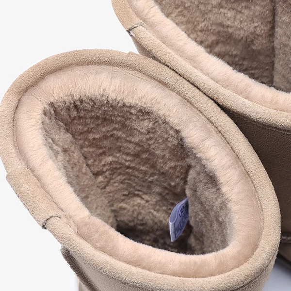 Schlicht Khaki Schneestiefel 2020 Woll Wasserdichte Leder Mitte Der Wade Winter Flache Freizeit Runde Zeh Stiefel Damen