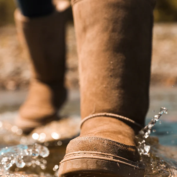 Schlicht Khaki Schneestiefel 2020 Woll Wasserdichte Leder Mitte Der Wade Winter Flache Freizeit Runde Zeh Stiefel Damen