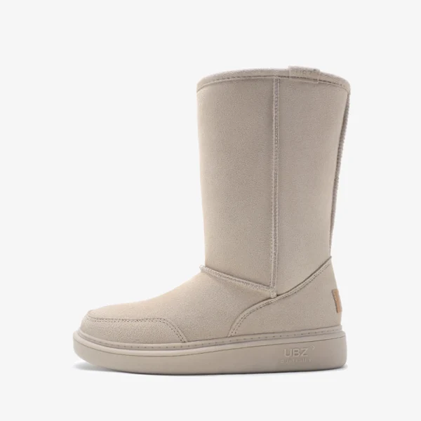 Schlicht Khaki Schneestiefel 2020 Woll Wasserdichte Leder Mitte Der Wade Winter Flache Freizeit Runde Zeh Stiefel Damen