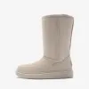 Modest / Simple Khaki Snow Boots 2020 Woolen Waterproof Leather Mid Calf Winter Flat Casual Round Toe Womens Boots
