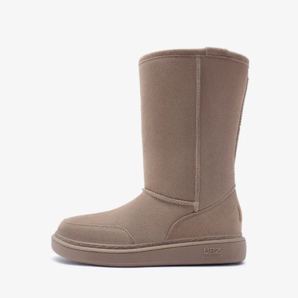 Schlicht Khaki Schneestiefel 2020 Woll Wasserdichte Leder Mitte Der Wade Winter Flache Freizeit Runde Zeh Stiefel Damen