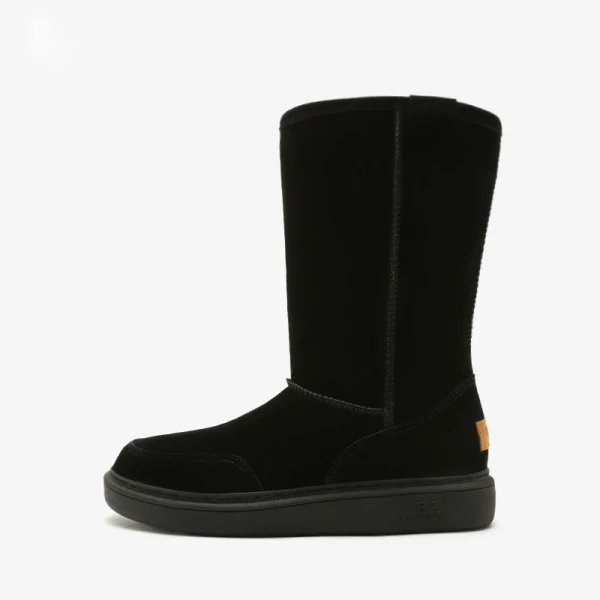 Schlicht Khaki Schneestiefel 2020 Woll Wasserdichte Leder Mitte Der Wade Winter Flache Freizeit Runde Zeh Stiefel Damen