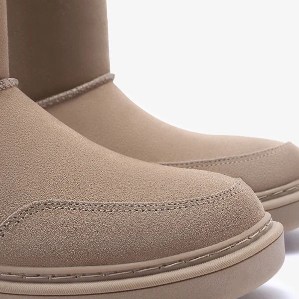 Proste / Simple Khaki Snow Boots 2020 Wełniany Wodoodporne Skórzany Połowy Łydki Zima Płaskie Okrągłe Toe Buty Damskie
