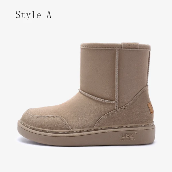 Proste / Simple Khaki Snow Boots 2020 Wełniany Wodoodporne Skórzany Połowy Łydki Zima Płaskie Okrągłe Toe Buty Damskie