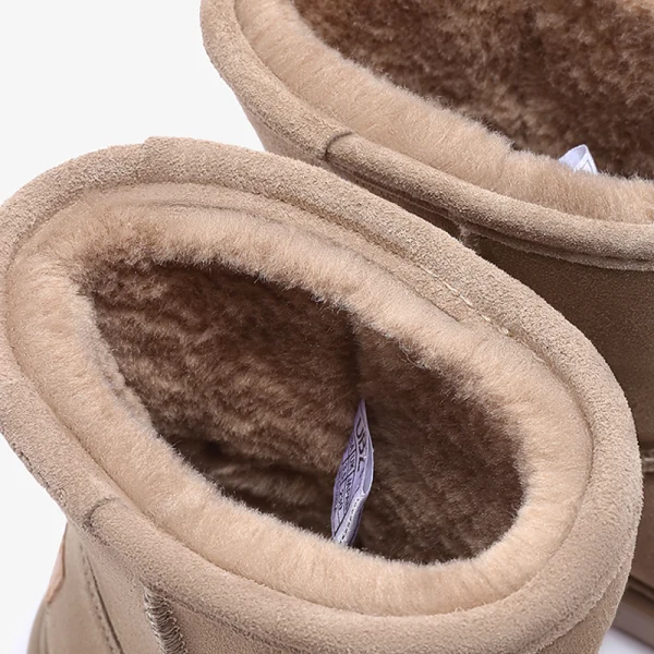 Proste / Simple Khaki Snow Boots 2020 Wełniany Wodoodporne Skórzany Połowy Łydki Zima Płaskie Okrągłe Toe Buty Damskie