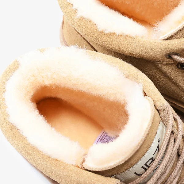 Proste / Simple Brązowy Snow Boots 2020 Wełniany Wodoodporne Skórzany Koronki Botki Zima Płaskie Przypadkowy Okrągłe Toe Buty Damskie
