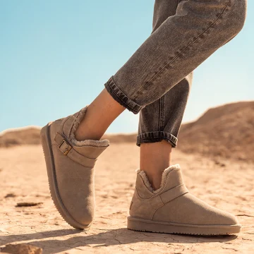 Chic Belle Marron Bottes De Neige 2020 De Laine Cuir Boucle Bottines Hiver Plate Désinvolte À Bout Rond Bottes Femme