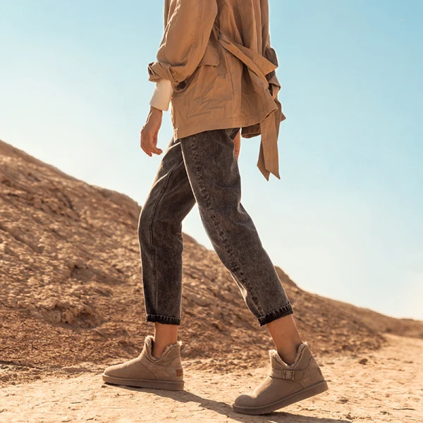 Chic / Beautiful Brown Snow Boots 2020 Woolen Leather Buckle Ankle Winter Flat Casual Round Toe Womens Boots