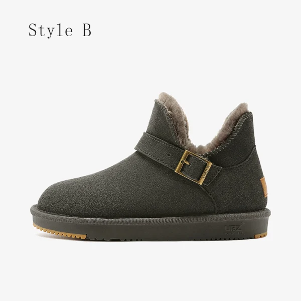 Chic / Beautiful Brown Snow Boots 2020 Woolen Leather Buckle Ankle Winter Flat Casual Round Toe Womens Boots