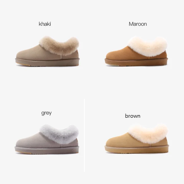 Śliczny Bordowe Snow Boots 2020 Wełniany Skórzany Botki Zima Płaskie Przypadkowy Okrągłe Toe Buty Damskie