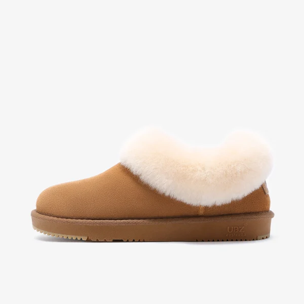 Śliczny Bordowe Snow Boots 2020 Wełniany Skórzany Botki Zima Płaskie Przypadkowy Okrągłe Toe Buty Damskie