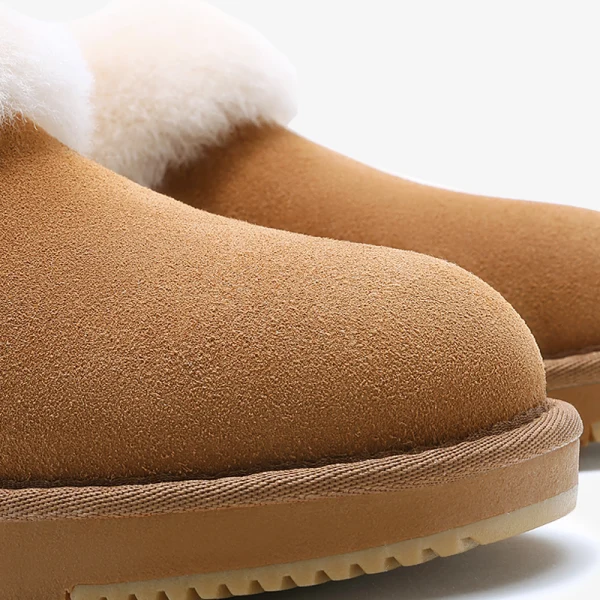 Śliczny Bordowe Snow Boots 2020 Wełniany Skórzany Botki Zima Płaskie Przypadkowy Okrągłe Toe Buty Damskie