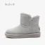 Eenvoudige Grijs Snowboots 2020 Wollen Leer Enkellaarsjes / Enkellaarzen Winter Platte Toevallig Ronde Neus Dames Laarzen