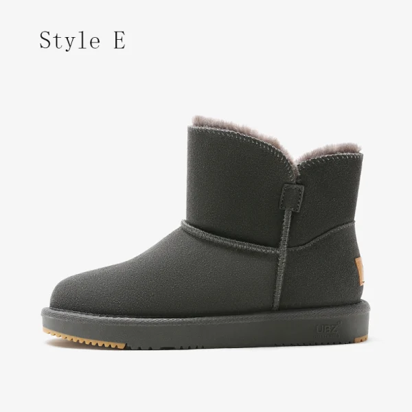 Eenvoudige Grijs Snowboots 2020 Wollen Leer Enkellaarsjes / Enkellaarzen Winter Platte Toevallig Ronde Neus Dames Laarzen