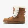 Moda Bordowe Snow Boots 2020 Wełniany Skórzany Koronki Połowy Łydki Zima Płaskie Przypadkowy Okrągłe Toe Buty Damskie
