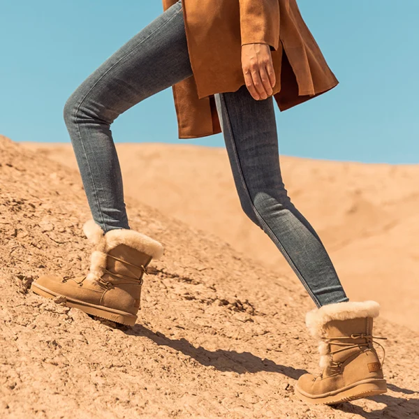 Fashion Maroon Snow Boots 2020 Woolen Leather Lace-up Mid Calf Winter Flat Casual Round Toe Womens Boots