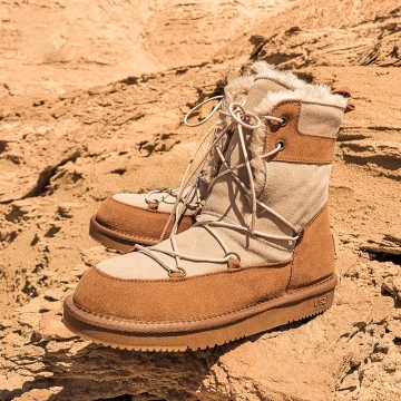Fashion Maroon Snow Boots 2020 Woolen Leather Lace Up Mid Calf Winter Flat Round Toe Womens Boots