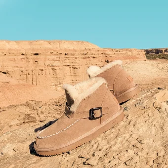 Härlig Kaki Snow Boots 2020 Ull Läder Spänne Stövletter Vinter Platt Casual Pande Zote Toe Stövlar Dam