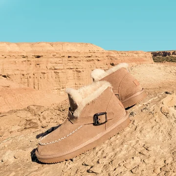 Heerlijk Khaki Snowboots 2020 Wollen Leer Gesp Enkellaarsjes Enkellaarzen Winter Platte Toevallig Ronde Neus Dames Laarzen
