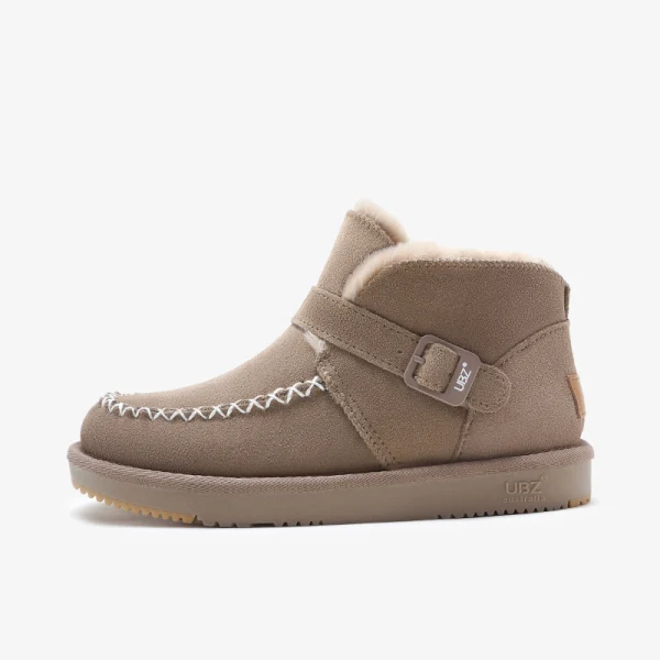 Lovely Khaki Snow Boots 2020 Woolen Leather Buckle Ankle Winter Flat Casual Round Toe Womens Boots