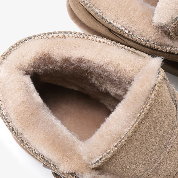 Lovely Khaki Snow Boots 2020 Woolen Leather Buckle Ankle Winter Flat Casual Round Toe Womens Boots