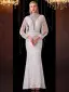 Scintillantes Blanche Transparentes Robe De Soirée 2020 Trompette / Sirène Col Haut Gland Manches Longues Noeud Ceinture Faux Diamant Longue Robe De Ceremonie