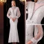 Scintillantes Blanche Transparentes Robe De Soirée 2020 Trompette / Sirène Col Haut Gland Manches Longues Noeud Ceinture Faux Diamant Longue Robe De Ceremonie