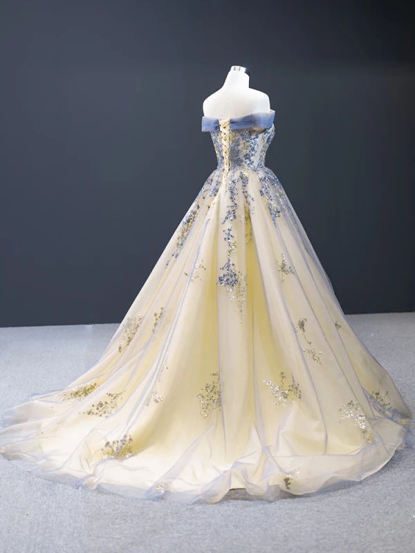 Charming Sky Blue Gold Evening Dresses 2023 A-Line Princess Off-The-Shoulder Short Charming Sky Blue Gold Evening Dresses 2023 A-Line Princess Off-The-Shoulder Short