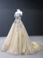 Charmant Himmelblau Gold Abendkleider 2023 A Linie Off Shoulder Kurze Ärmel Glanz Pailletten Hof-Schleppe Rüschen Rückenfreies Festliche Kleider