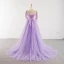 Charming Lilac See-through Red Carpet Evening Dresses  2023 A-Line / Princess Scoop Neck Puffy Long Sleeve Backless Bow Beading Court Train Ruffle