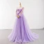 Charming Lilac See-through Red Carpet Evening Dresses  2023 A-Line / Princess Scoop Neck Puffy Long Sleeve Backless Bow Beading Court Train Ruffle